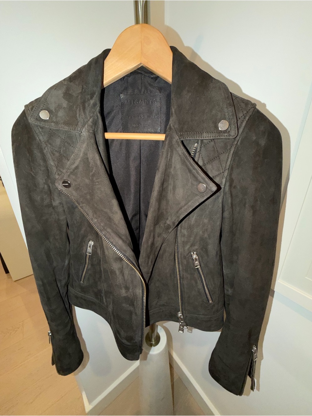 AllSaints Brown Suede Moto Jacket